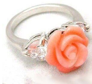 Silver pink coral flower Ring Sz 7-9 free shipping