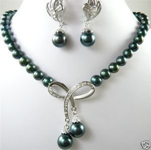 Fancy 7-8mm Black Pearl Necklace Earring free shipping