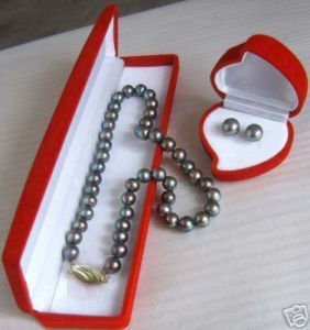 true 7-8mm black freshwater pearl necklace earrings free shipping