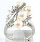 Real White Pearl Silver Crystal Flower Ring Size: 7.8.9 free shipping