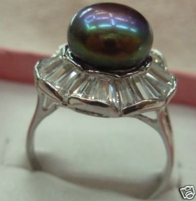 Black Freshwater Pearl Ring free shipping