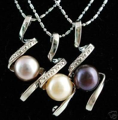 3pcs Black Purple White Pearl Pendants Necklace free shipping
