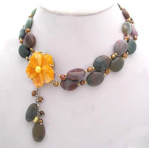Multicolor agate pearl and shell clasp Necklace free shipping