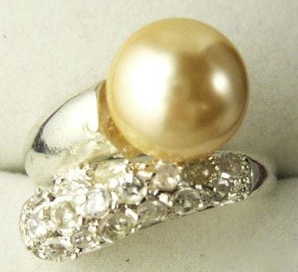 Yellow Golden Pearl Silver Crystal ring Size: 6.7.8.9 free shipping