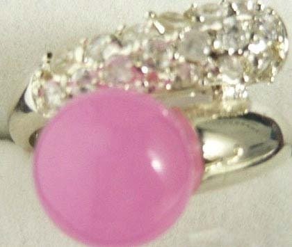 Pink jade Silver Cluster Crystal Ring Size: 6.7.8.9 free shipping