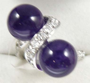 Double Amethyst Beads Silver Crystal Ring Size: 7.8.9 free shipping