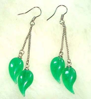 Green Jade Capsicum Pimiento Silver Hook Earrings free shipping