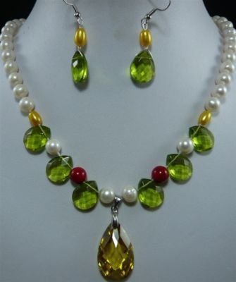 LOVELY CRYSTAL DROP EARRINGS PENDANT PEARL NECKLACK free shipping