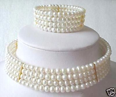 Stuning Choker New 6mm Pearl Necklace Bracelet set free shipping