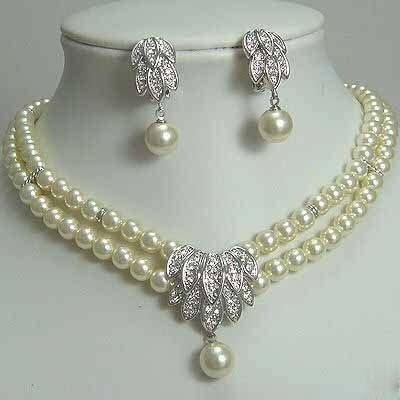 Fancy Bridal Jewellery Silver Pearl Necklace Earring free shipping