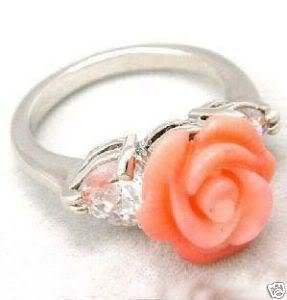 Stunning Pink coral rose flower ring size 6-9 free shipping