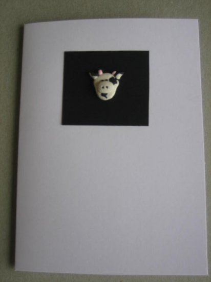 Handmade Polymer Clay Card - Cow