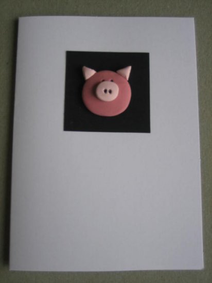 Handmade Polymer Clay Card - PIG