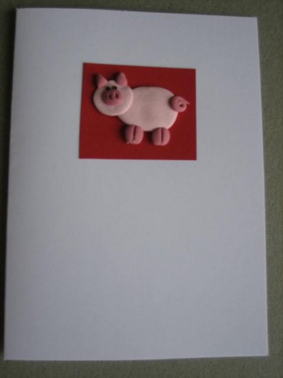 Handmade Polymer Clay Card - PIG