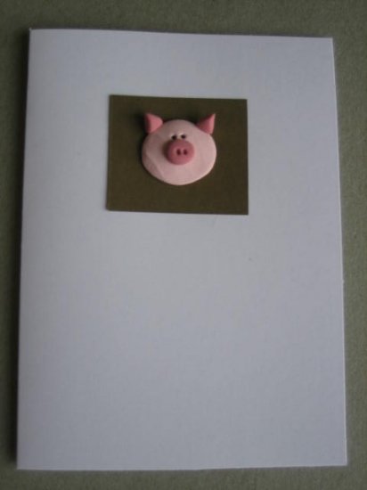 Handmade Polymer Clay Card - PIG