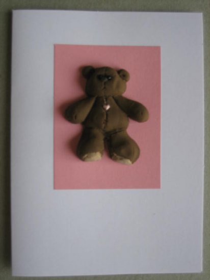 Handmade Polymer Clay Card - TEDDY BEAR