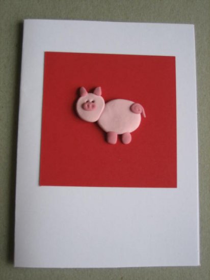 Handmade Polymer Clay Card - PIG