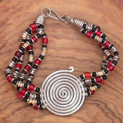 Spiral Red Bead Bracelet