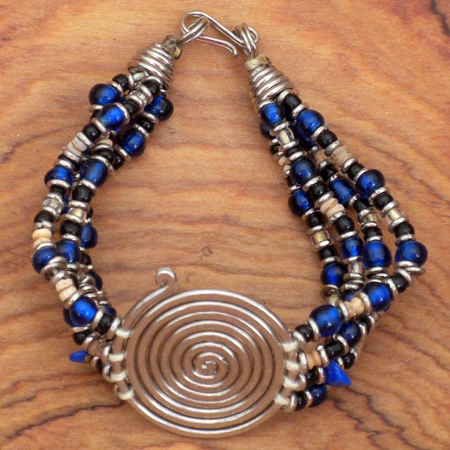 Spiral Blue Bead Bracelet