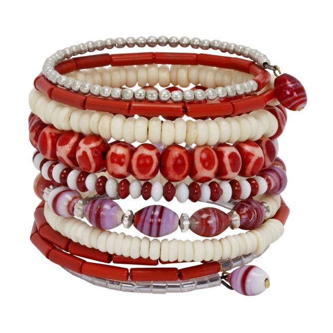 Red and White Bone and Bead Bracelet
