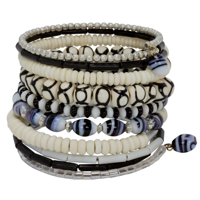 Black and White Bone and Bead Bracelet