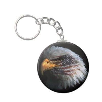 2.25 Inch American Bald Eagle W/US Flag Button Keychain
