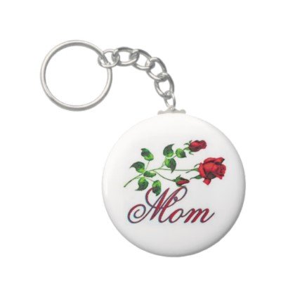 2.25 Inch Mom W/ Red Roses Button Keychain