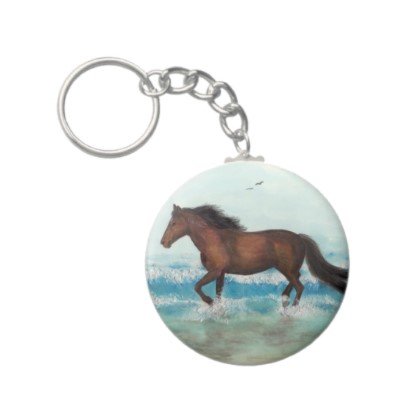 2.25 Inch Mustang Horse Running on Beach Keychain