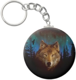2.25 Inch Northern Lights Wolf Keychain