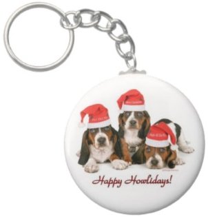 2.25 Inch Bassett Hound Santa Christmas Keychain