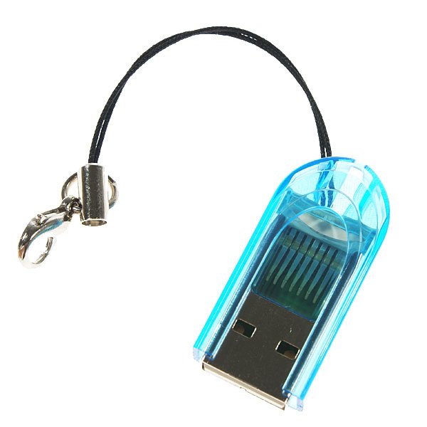 FREE SHIPPING Smallest MicroSD TransFlash USB Card Reader with Cover (Blue)