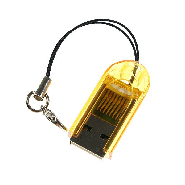 FREE SHIPPING Smallest MicroSD TransFlash USB Card Reader with Cover (Yellow)
