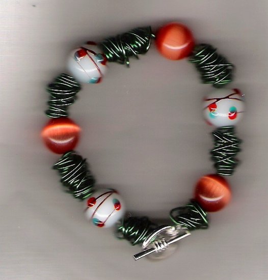 Squiggle Orange Cats Eye Beaded Bracelet