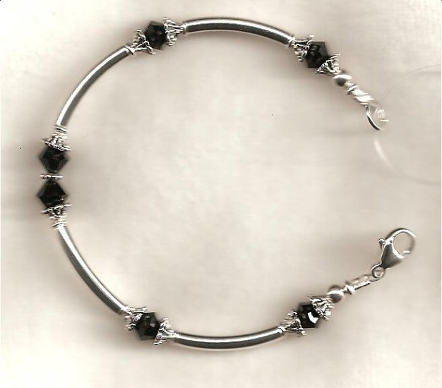 Sterling Silver Noodle Bracelet with Jet Swarovski Crystals