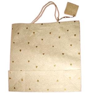 Natural handmade paper gift bag: Gold Hearts_Large