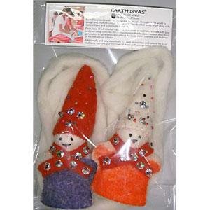 Set of 2 felt wool ornaments with 8 feet of white wool garland