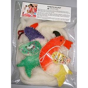 Set Of 4 Felt Wool Ornaments With 8 Feet Of White Wool Garland