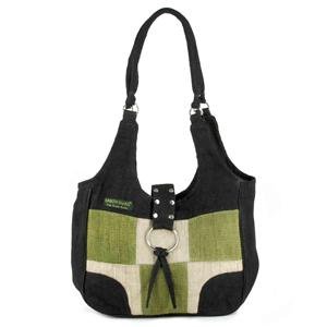 Hemp Shoulder Bag Black/Green Patch