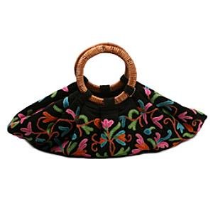Kashmir Wool Crewel Work Bag Large w Wood Handle