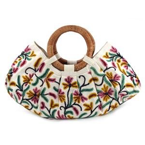New Kashmir Wool Crewel Work Bag Large w Wood Handle