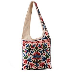 Kashmir Wool Crewel Work Bag Medium Shoulder Strap