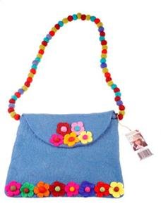 Wool Felt Shoulder Bag w/ Beaded Strap and Flap
