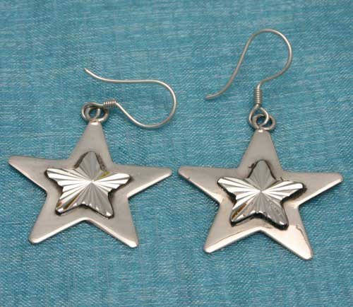 Sterling Silver Star Dangle Earrings .925 From Taxco, Mexico