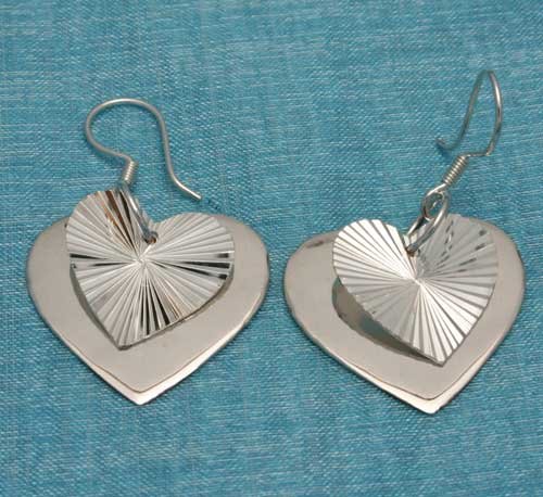 Sterling Silver Heart Dangle Earrings .925 From Taxco, Mexico