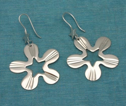 Sterling Silver Flower Star Dangle Earrings .925 From Taxco, Mexico