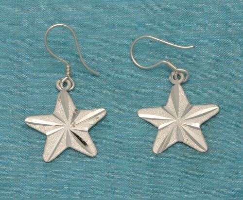 Sterling Silver Star Dangle Earrings .925 From Taxco, Mexico