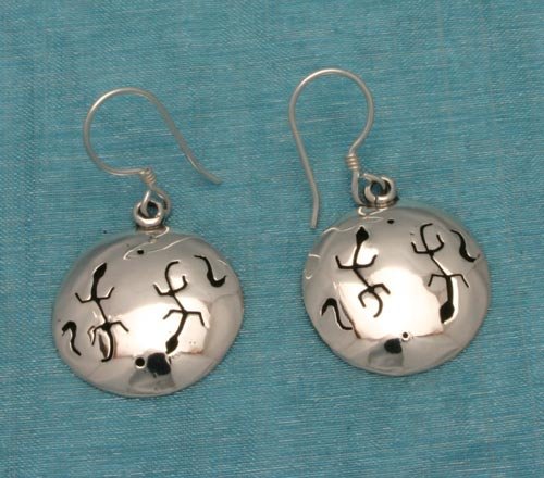 Sterling Silver Round Deco Dangle Earrings From Taxco, Mexico .925