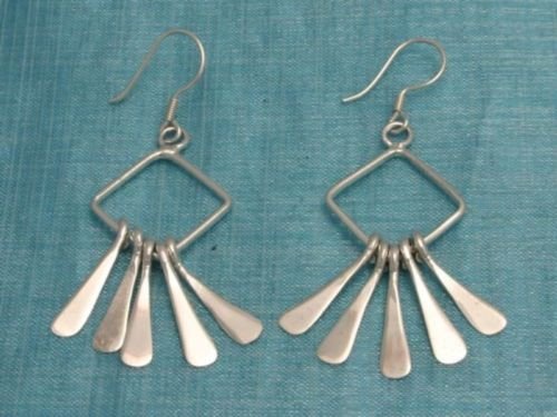 Sterling Silver Dangle Squared Earrings Taxco Mx .925