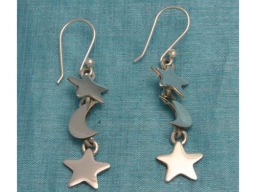 Sterling Silver Dangle Star & Moon Earrings Taxco .925