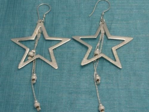 Mexican Sterling Silver Dangle Big Star Earrings .925